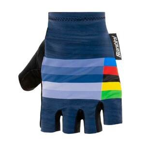 SANTINI Cyklistické rukavice krátkoprsté - UCI RAINBOW - modrá