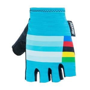 SANTINI Cyklistické rukavice krátkoprsté - UCI RAINBOW - svetlo modrá XL