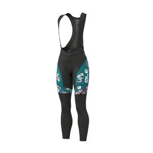 ALÉ Cyklistické nohavice dlhé s trakmi - FIORI LADY WINTER - zelená/čierna