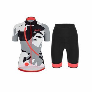 SANTINI Cyklistický krátky dres a krátke nohavice - GIADA MAUI LADY - čierna/biela/šedá