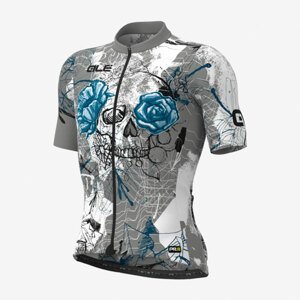 ALÉ Cyklistický dres s krátkym rukávom - SKULL - šedá/svetlo modrá 2XL