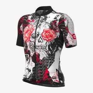 ALÉ Cyklistický dres s krátkym rukávom - SKULL - biela/červená/čierna XL