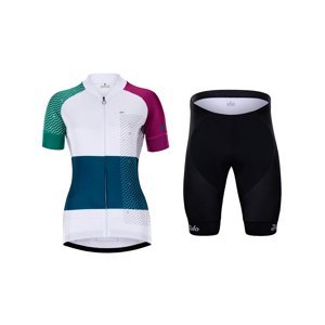 HOLOKOLO Cyklistický krátky dres a krátke nohavice - ENGRAVE LADY - biela/viacfarebná/modrá/čierna/fialová