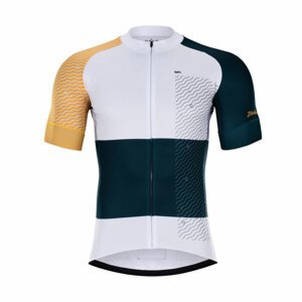 HOLOKOLO Cyklistický dres s krátkym rukávom - ENGRAVE - biela/modrá/žltá 2XL