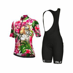 ALÉ Cyklistický krátky dres a krátke nohavice - TIGER LADY - ružová/zelená