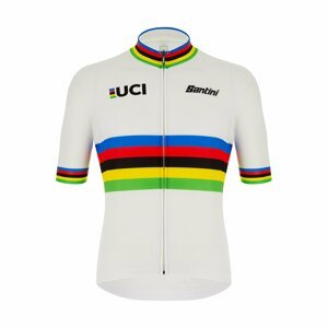 SANTINI Cyklistický dres s krátkym rukávom - UCI WORLD CHAMP ECO - biela/dúhová 4XL
