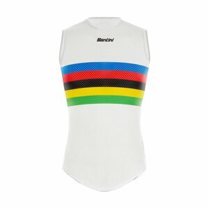 SANTINI Cyklistické tričko bez rukávov - UCI RAINBOW - biela/dúhová XL-2XL