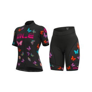 ALÉ Cyklistický krátky dres a krátke nohavice - BUTTERFLY LADY - čierna/viacfarebná