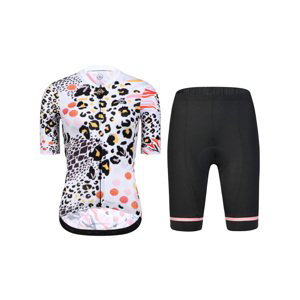 MONTON Cyklistický krátky dres a krátke nohavice - LEOPARD LADY - biela/ružová/čierna