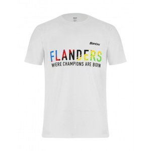 SANTINI Cyklistické tričko s krátkym rukávom - UCI FLANDERS CHAMP - biela