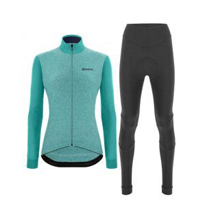 SANTINI Cyklistický zimný dres a nohavice - COLORE PURO LADY WNT - čierna/svetlo modrá
