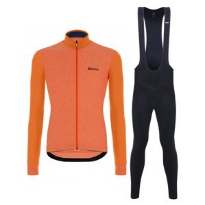 SANTINI Cyklistický zimný dres a nohavice - COLORE PURO WINTER - oranžová/čierna