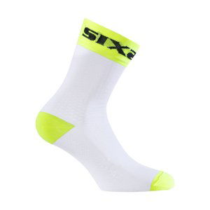 SIX2 Cyklistické ponožky klasické - WHITE SHORT - biela/žltá