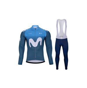 BONAVELO Cyklistický zimný dres a nohavice - MOVISTAR 2021 WINTER - čierna/modrá