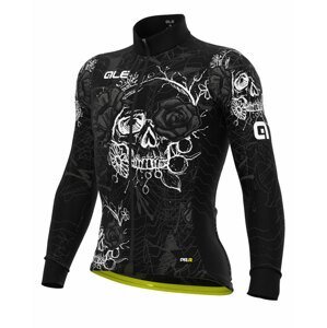ALÉ Cyklistický dres s dlhým rukávom zimný - SKULL WINTER - biela/čierna 3XL