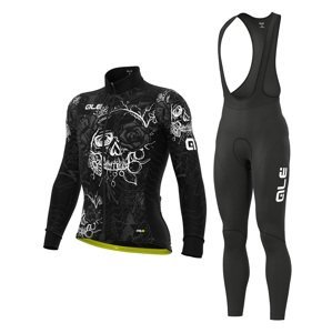 ALÉ Cyklistický zimný dres a nohavice - SKULL WINTER - čierna