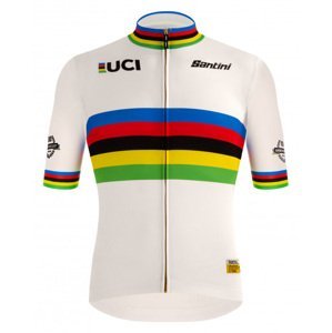 SANTINI Cyklistický dres s krátkym rukávom - UCI WORLD 100 GOLD - biela/dúhová 3XL