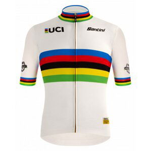 SANTINI Cyklistický dres s krátkym rukávom - UCI WORLD 100 GOLD - biela/dúhová L
