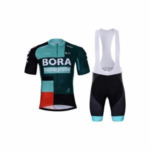 BONAVELO Cyklistický krátky dres a krátke nohavice - BORA 2022 - červená/čierna/zelená