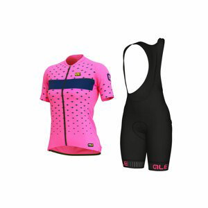 ALÉ Cyklistický krátky dres a krátke nohavice - STARS LADY - čierna/ružová/modrá