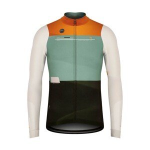 GOBIK Cyklistický dres s dlhým rukávom zimný - COBBLE - čierna/ivory/zelená/oranžová