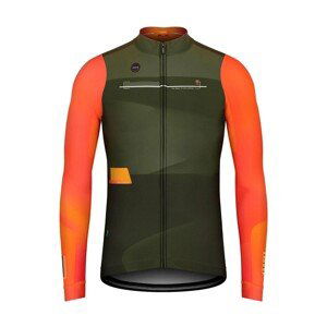 GOBIK Cyklistický dres s dlhým rukávom zimný - SUPERCOBBLE - oranžová/zelená