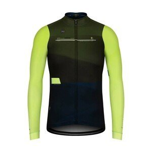 GOBIK Cyklistický dres s dlhým rukávom zimný - COBBLE - antracitová/modrá/zelená XL