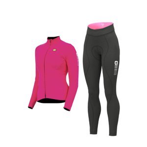 ALÉ Cyklistický zimný dres a nohavice - WARM RACE+ESSENTIAL - ružová/čierna