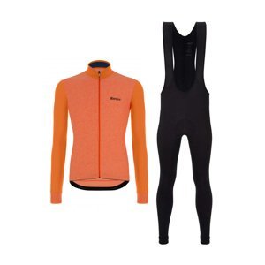 SANTINI Cyklistický zimný dres a nohavice - COLORE PURO+OMNIA - oranžová/čierna