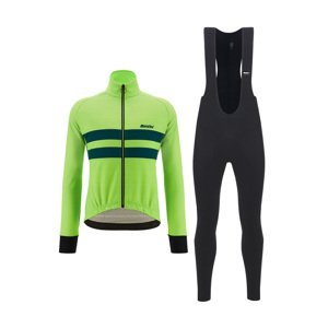 SANTINI Cyklistická zimná bunda a nohavice - COLORE HALO + LAVA - zelená/čierna