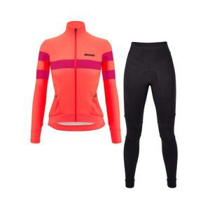 SANTINI Cyklistický zimný dres a nohavice - CORAL BENGAL+OMNIA W - čierna/ružová