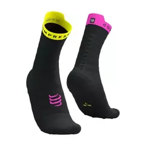 COMPRESSPORT Cyklistické ponožky klasické - PRO RACING V4.0 ULTRALIGHT RUN - čierna/žltá/ružová 42-44