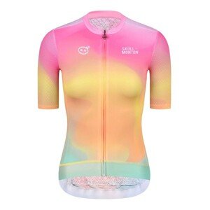 MONTON Cyklistický dres s krátkym rukávom - SKULL NORTHERNLIGHTS LADY - žltá/ružová