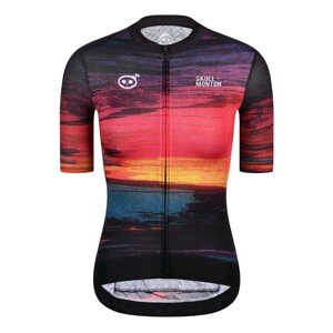 MONTON Cyklistický dres s krátkym rukávom - SKULL SUNSET LADY - žltá/červená/čierna/modrá