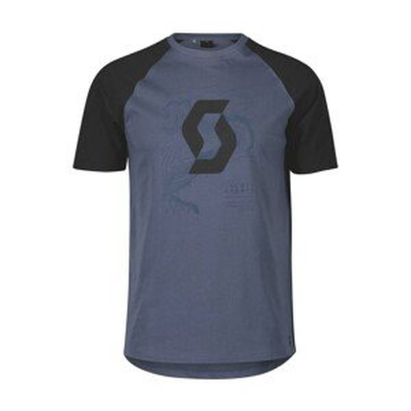 SCOTT Cyklistické tričko s krátkym rukávom - ICON RAGLAN SS - čierna/modrá L