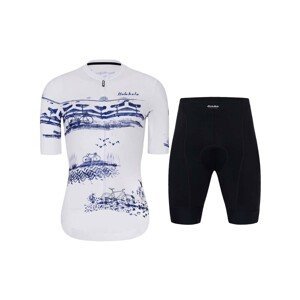 HOLOKOLO Cyklistický krátky dres a krátke nohavice - EXPLORE ELITE LADY - biela/modrá/čierna