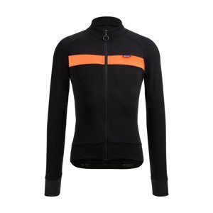 SANTINI Cyklistický dres s dlhým rukávom zimný - ADAPT WOOL  - čierna/oranžová