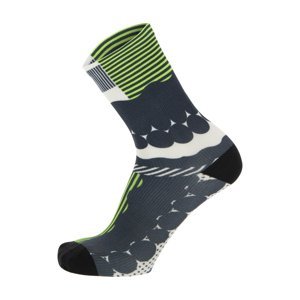SANTINI Cyklistické ponožky klasické - OPTIC - šedá/svetlo zelená/biela XL