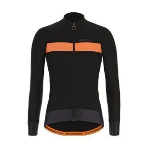 SANTINI Cyklistický dres s dlhým rukávom zimný - ADAPT WOOL - čierna/oranžová 3XL