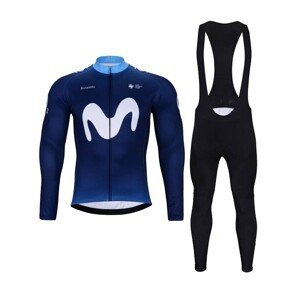 BONAVELO Cyklistický zimný dres a nohavice - MOVISTAR 2023 WINTER - čierna/modrá