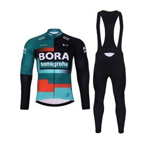 BONAVELO Cyklistický zimný dres a nohavice - BORA 2023 WINTER - biela/červená/zelená/čierna