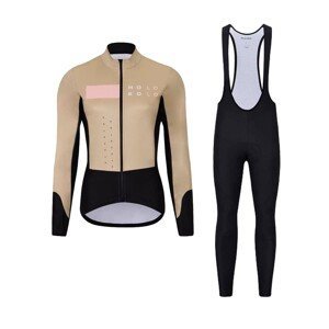 HOLOKOLO Cyklistická zimná bunda a nohavice - ELEMENT LADY - béžová/čierna/hnedá