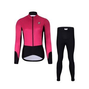 HOLOKOLO Cyklistická zimná bunda a nohavice - CLASSIC LADY - ružová/čierna