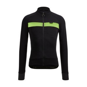 SANTINI Cyklistický dres s dlhým rukávom zimný - ADAPT WOOL - čierna/zelená 4XL