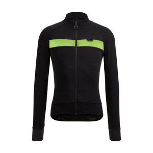SANTINI Cyklistický dres s dlhým rukávom zimný - ADAPT WOOL - čierna/zelená 3XL