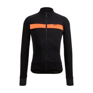 SANTINI Cyklistický dres s dlhým rukávom zimný - ADAPT WOOL - čierna/oranžová 4XL