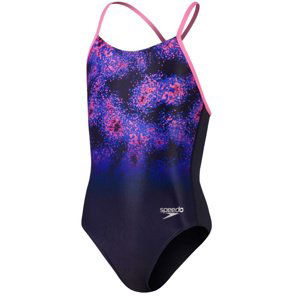 Speedo placement lane line back girls navy/pink/cobalt pop 140cm