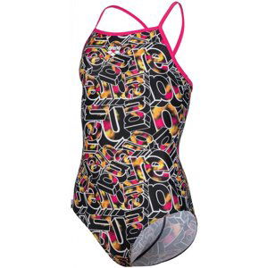 Arena girls swimsuit lightdrop back allover freak rose/black/multi 5xs