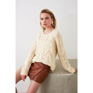 Trendyol Ekru Knitted Detailed Knitwear Sweater