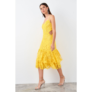 Trendyol Yellow Waist Decolletage Lace Dress